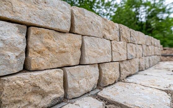 retaining wall constructed of stone blocks photo